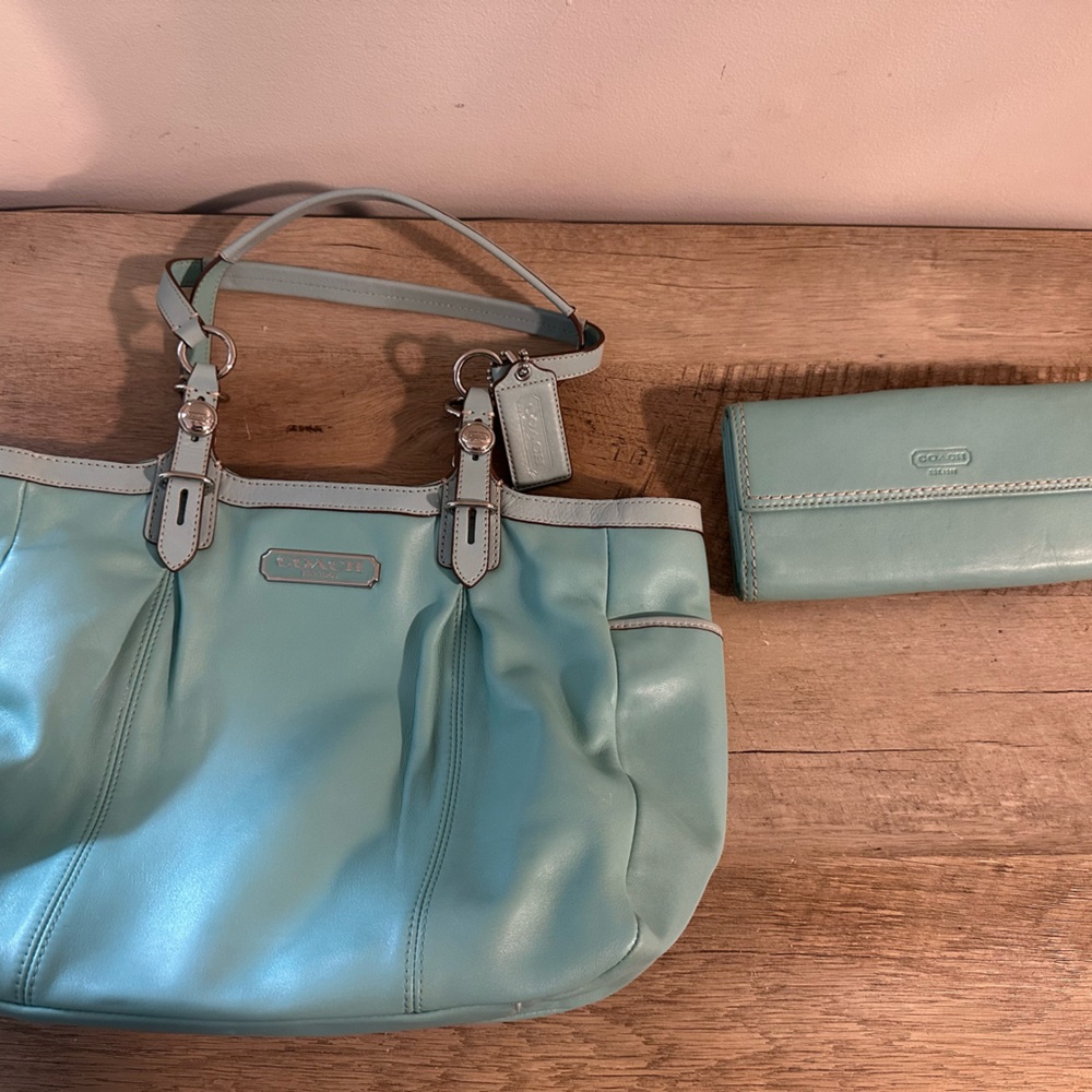 Coach Aqua Leather Shoulder Bag and Wallet